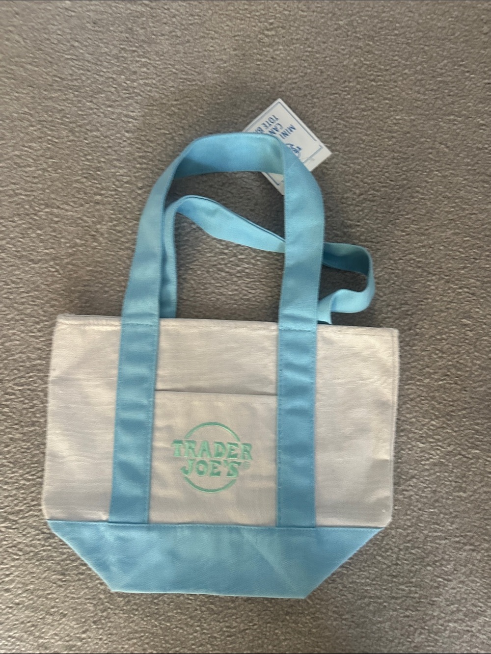 Trader Joe's Light Blue and White Canvas Tote